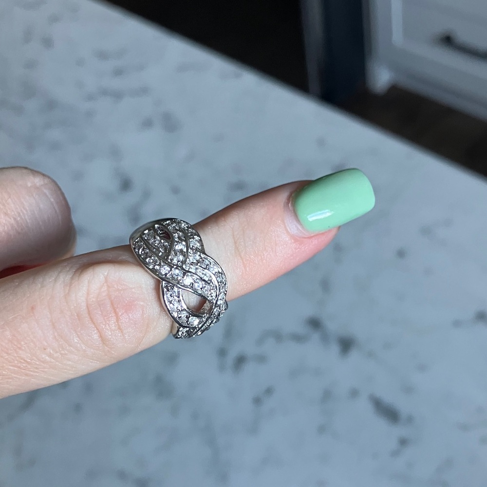 Sterling Silver White Cubic Zirconia Infinity Knot Ring - Picture 7 of 13